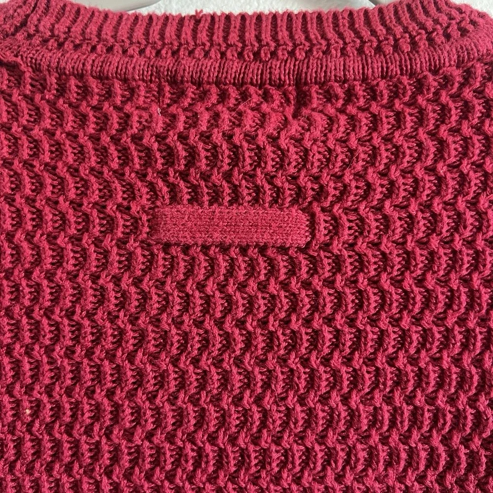 Vintage 90s Red Cotton Fisherman Knit Sweater Traditional Coastal Large‎